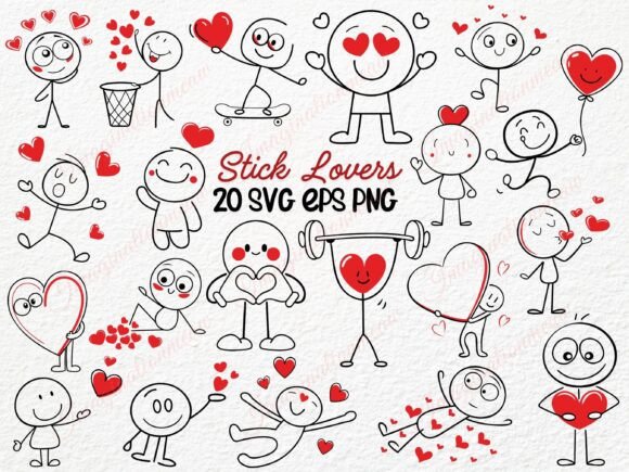 20 Stick Figure Love Valentine’s SVG