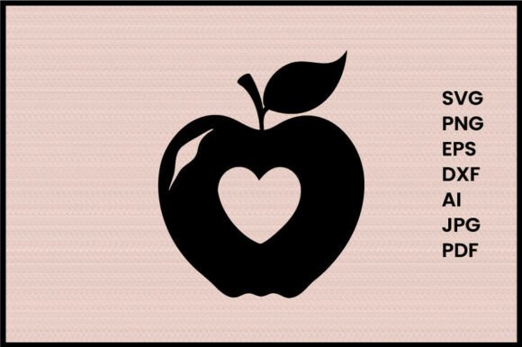 Apple with Heart Illustration Silhouette