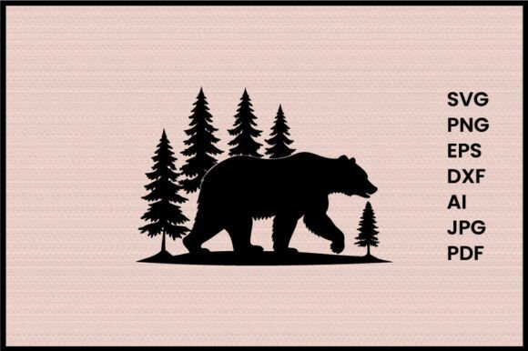 Bear Walking in Forest Illustration