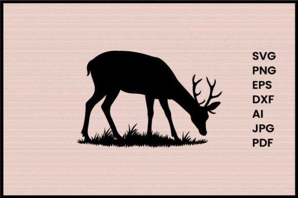 Deer Grazing Meadow Illustration