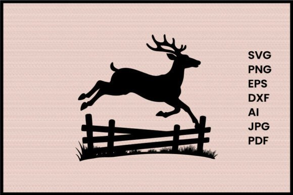 Deer Jumping over Fence Illustration