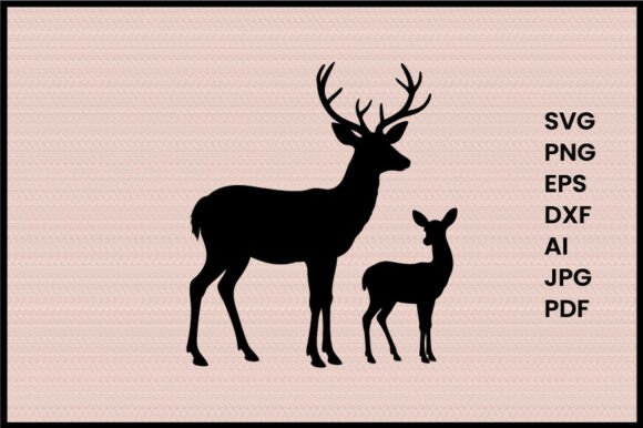 Deer with Fawn Illustration Silhouette
