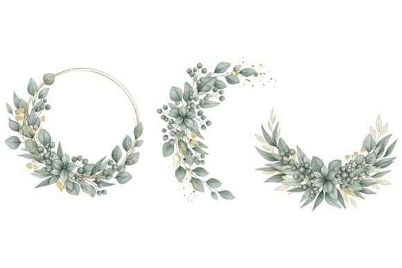 Eucalyptus Berries Gold Frame Set