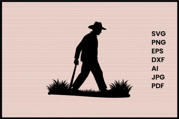 Farmer Walking Field Illustration