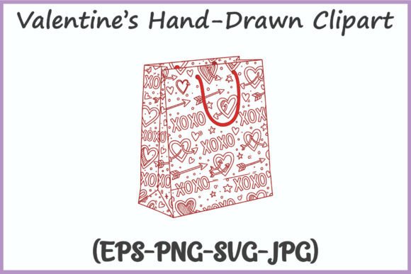 Hand Drawn Valentines Gift Bag SVG PNG