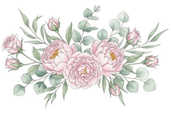 Pink Peonies Eucalyptus Bouquet Set