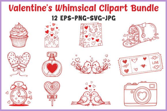 Whimsical Hand-Drawn Valentines SVG Set